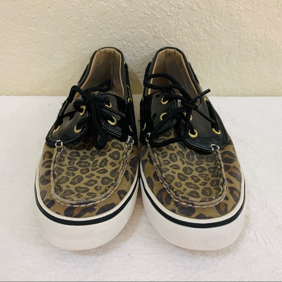 Sperry Topsider Woman’s Leopard Animal Print Boat Shoes With Patent  8.5 EUC - Picture 2 of 6